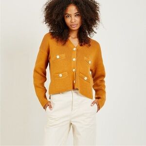 Alex Mill Cotton Utility Cardigan Mustard Patch Pocket Sweater M